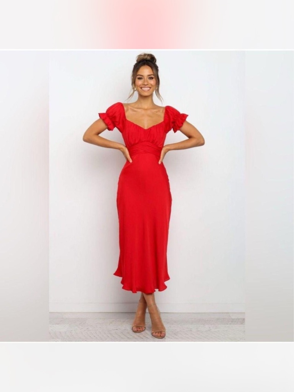 Petal and Pup Women's Red Satin Oralie
Midi Dress